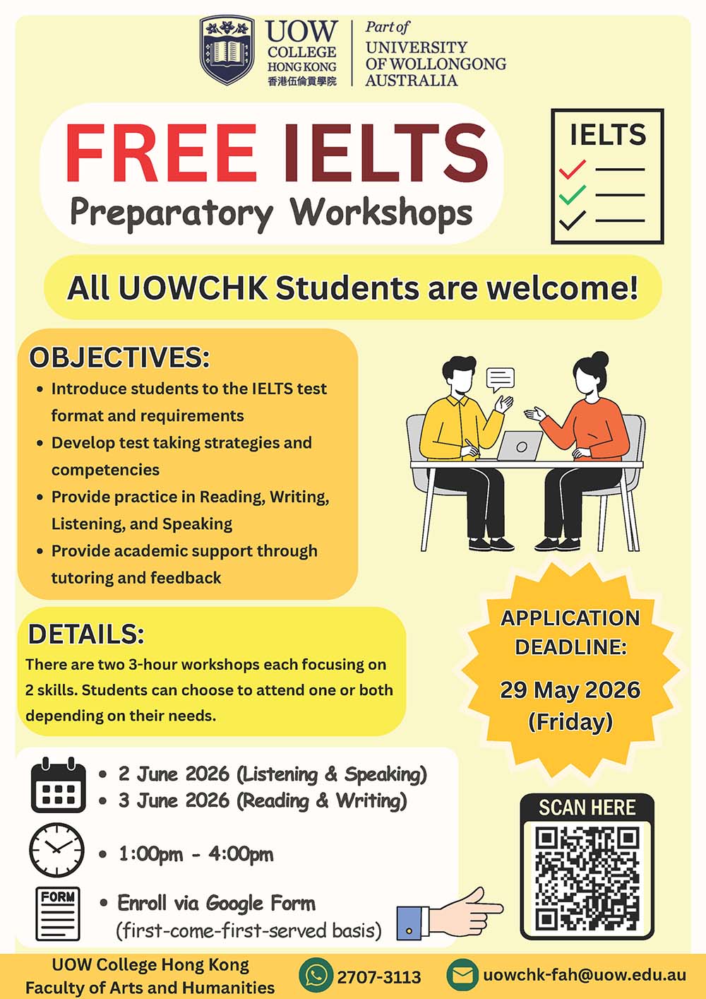 [For UOWCHK Students] IELTS Workshops for Secondary Schools Poster_v3